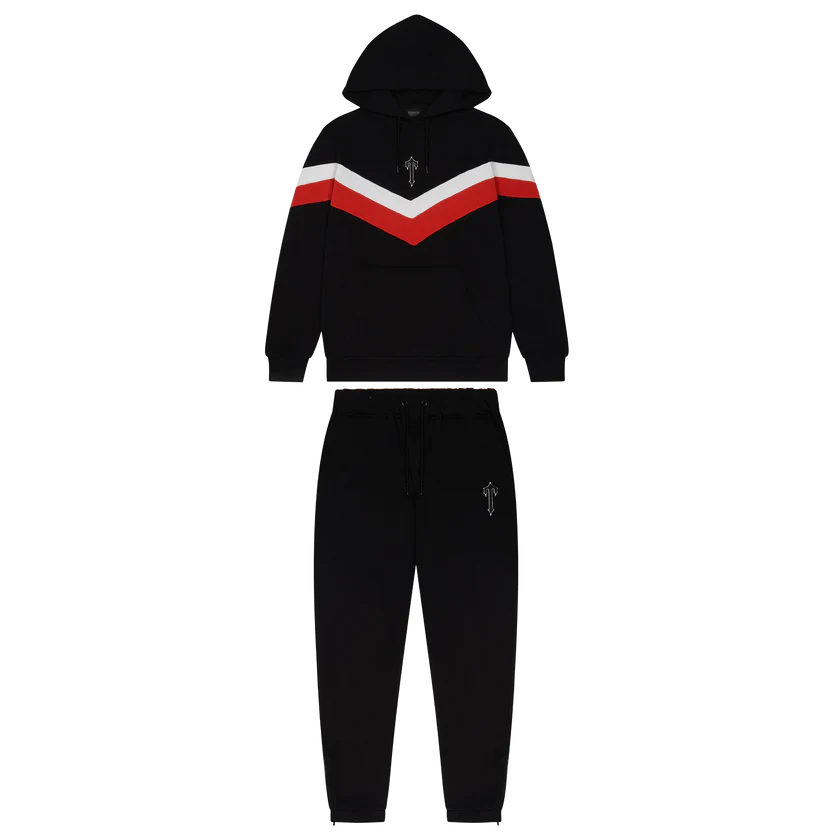 TRAPSTAR V STRIP HOODED TRACKSUIT - BLACK/RED/WHITE