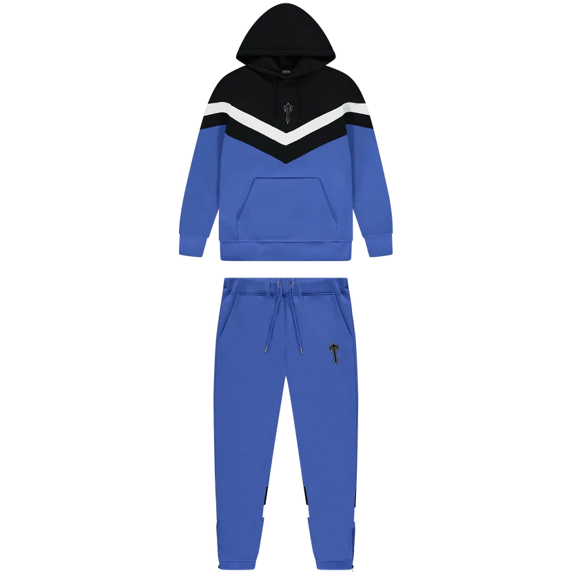 TRAPSTAR V STRIP HOODED TRACKSUIT - BLUE/BLACK/WHITE