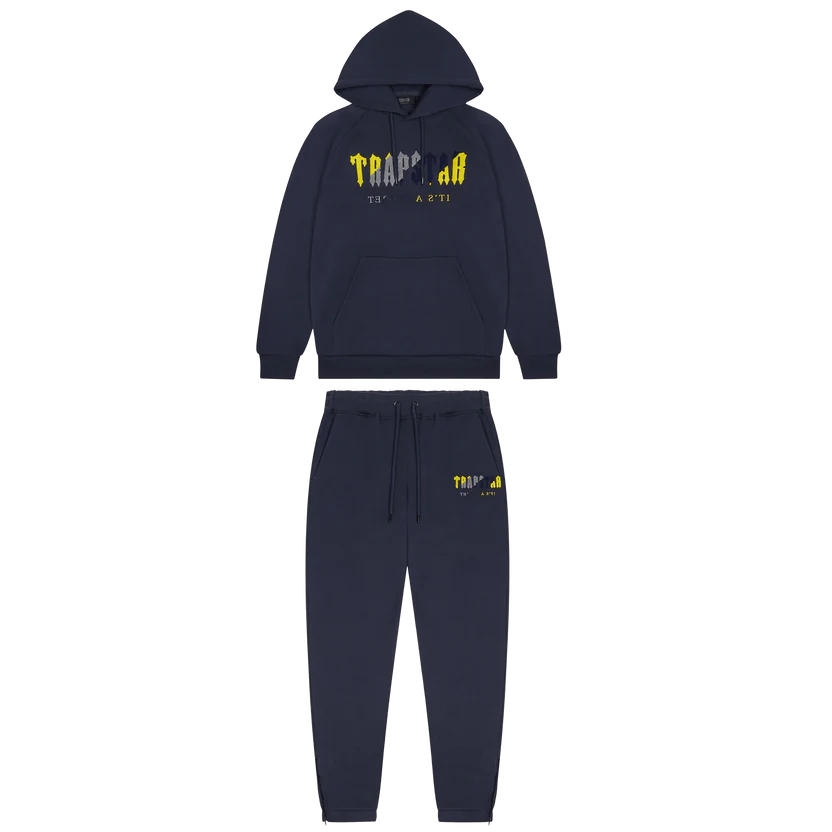 TRAPSTAR CHENILLE DECODED HOODED TRACKSUIT - NAVY/YELLOW