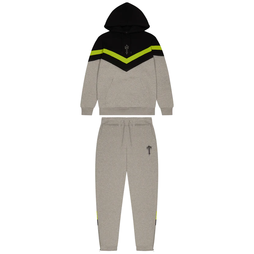 TRAPSTAR V STRIP HOODED TRACKSUIT - GREY/LIME/BLACK