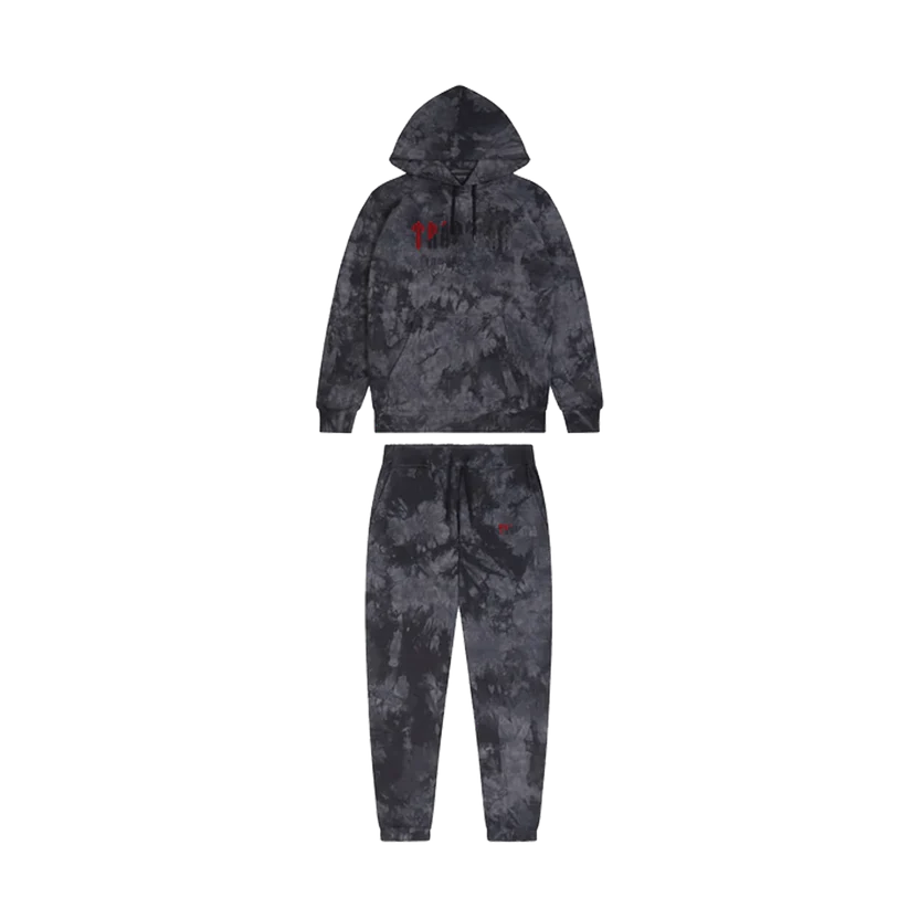 TRAPSTAR CHENILLE DECODED HOODED TRACKSUIT - ALLOVER TIE DYE RED