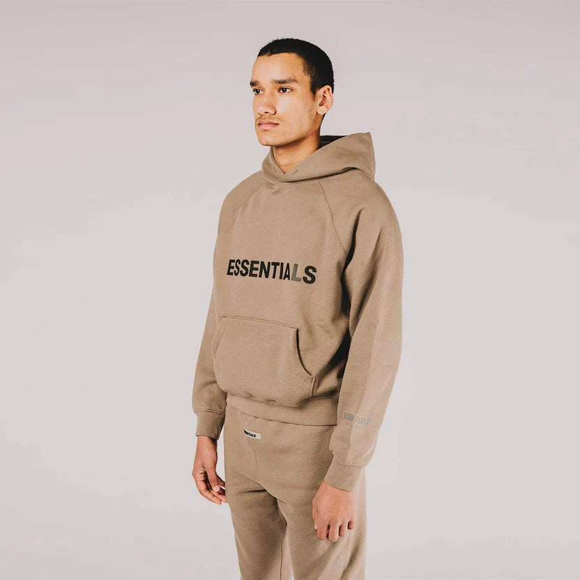 FEAR OF GOD ESSENTIALS 3D SILICON APPLIQUE PULLOVER HOODIE TAUPE